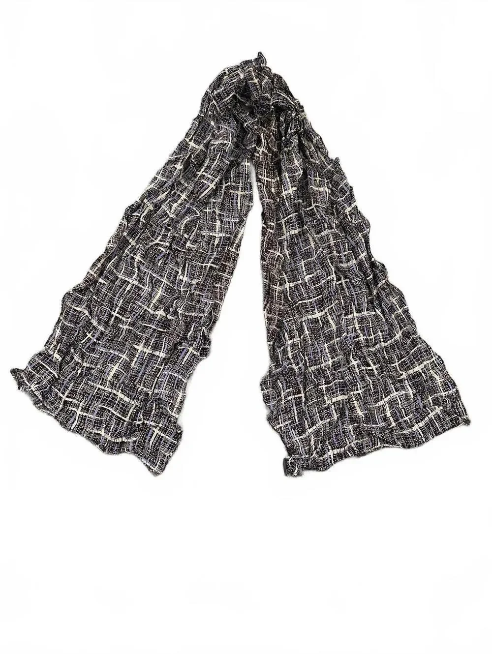 Plaid Scarf Brown‎ Purple Lightweight Crinkled Fabric Accessory